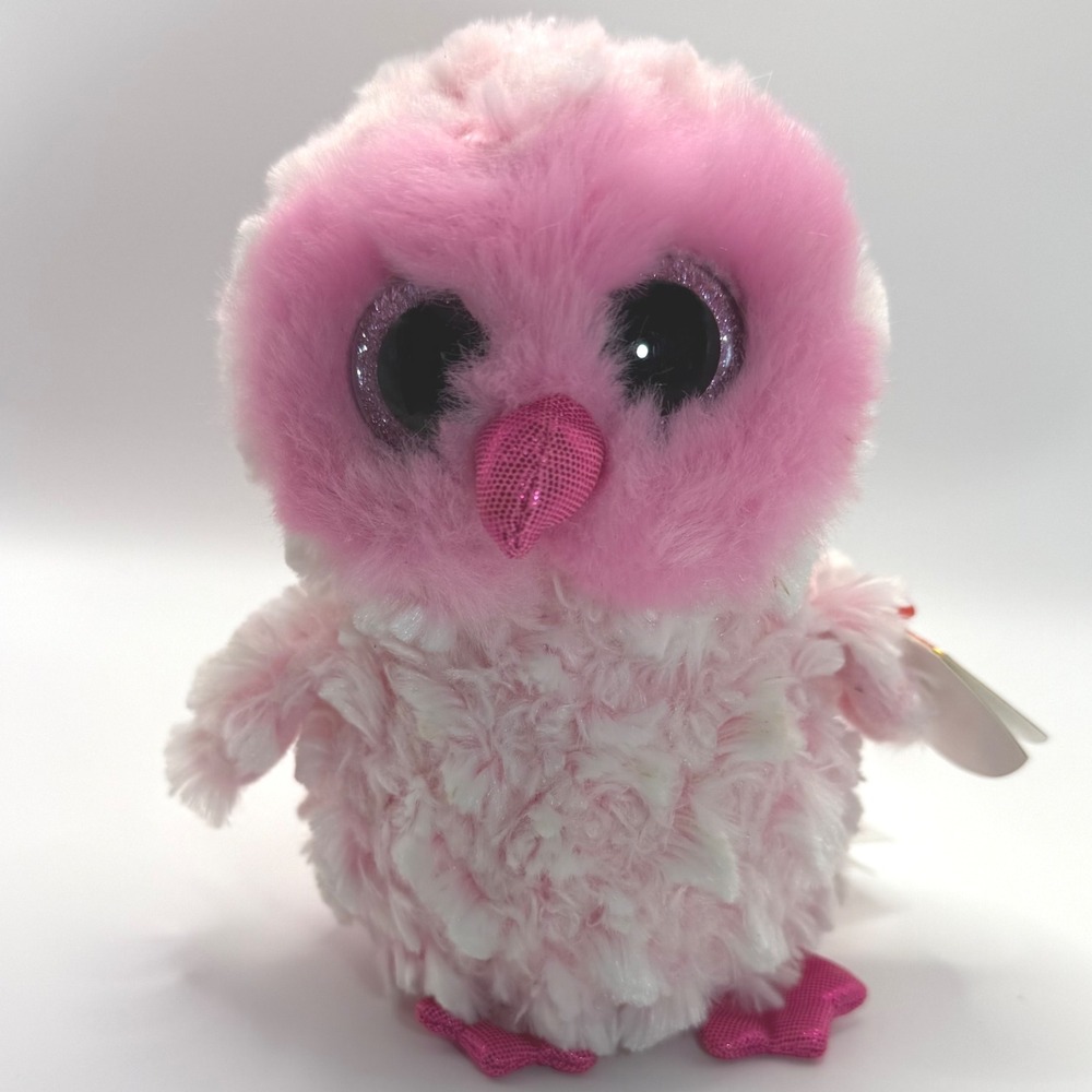 NWT‎ Ty Beanie Boo's Twiggy Pink Owl Plush Toy Glitter Eyes Sparkle Beak